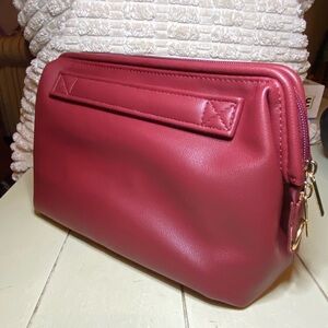 BumbleBella By Jill Martin Vegan Faux Leather Toiletry Pack 3 pcs In Dark Red